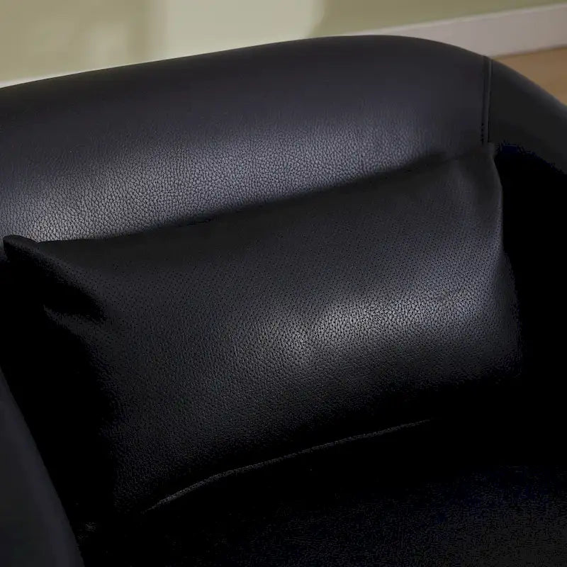Fauteuil crapaud pivotant à 360° en similicuir noir moderne de 80 cm avec base en métal pour salon