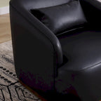Fauteuil crapaud pivotant à 360° en similicuir noir moderne de 80 cm avec base en métal pour salon