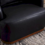 Fauteuil crapaud pivotant à 360° en similicuir noir moderne de 80 cm avec base en métal pour salon