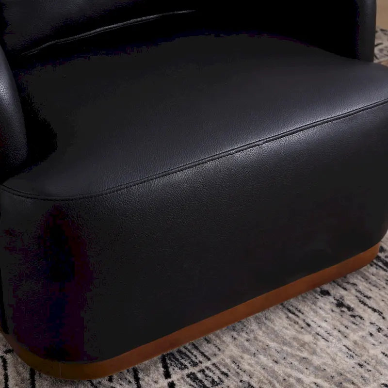 Fauteuil crapaud pivotant à 360° en similicuir noir moderne de 80 cm avec base en métal pour salon