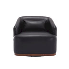 Fauteuil crapaud pivotant à 360° en similicuir noir moderne de 80 cm avec base en métal pour salon