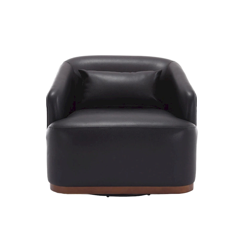 Fauteuil crapaud pivotant à 360° en similicuir noir moderne de 80 cm avec base en métal pour salon