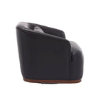 Fauteuil crapaud pivotant à 360° en similicuir noir moderne de 80 cm avec base en métal pour salon
