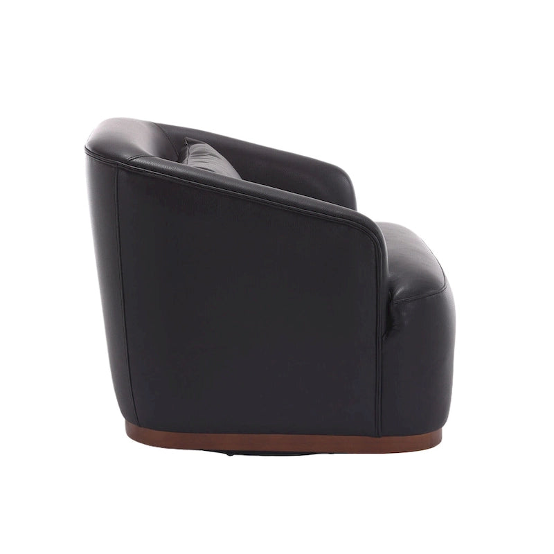 Fauteuil crapaud pivotant à 360° en similicuir noir moderne de 80 cm avec base en métal pour salon