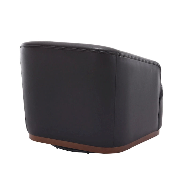 Fauteuil crapaud pivotant à 360° en similicuir noir moderne de 80 cm avec base en métal pour salon