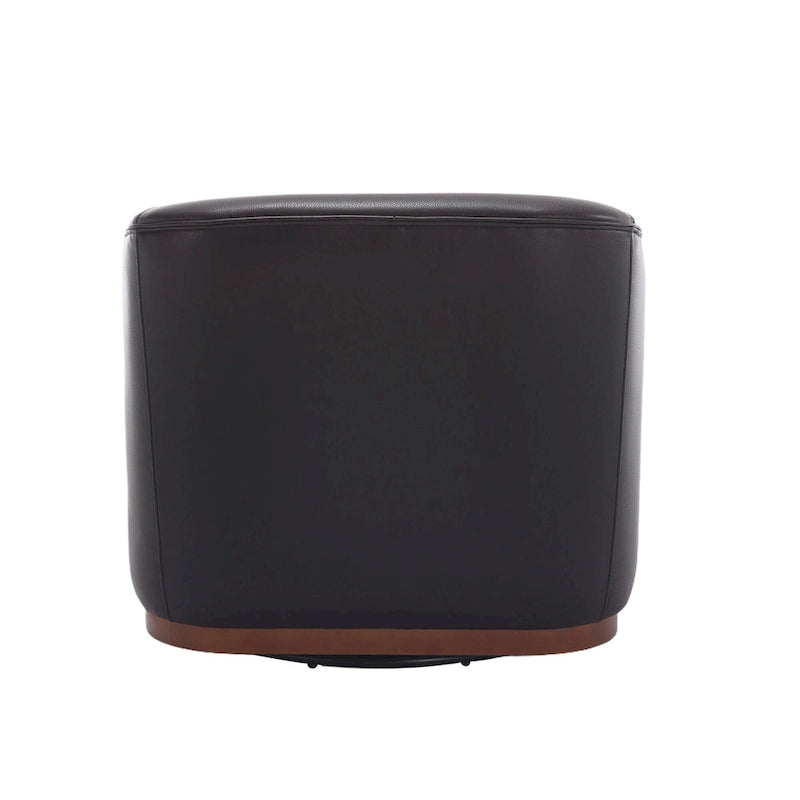 Fauteuil crapaud pivotant à 360° en similicuir noir moderne de 80 cm avec base en métal pour salon