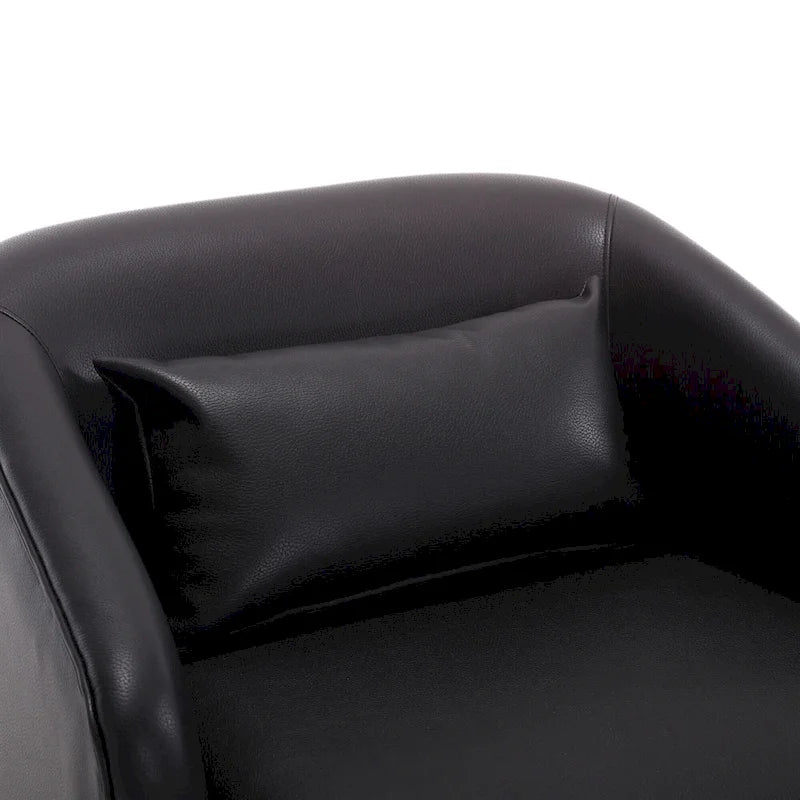 Fauteuil crapaud pivotant à 360° en similicuir noir moderne de 80 cm avec base en métal pour salon