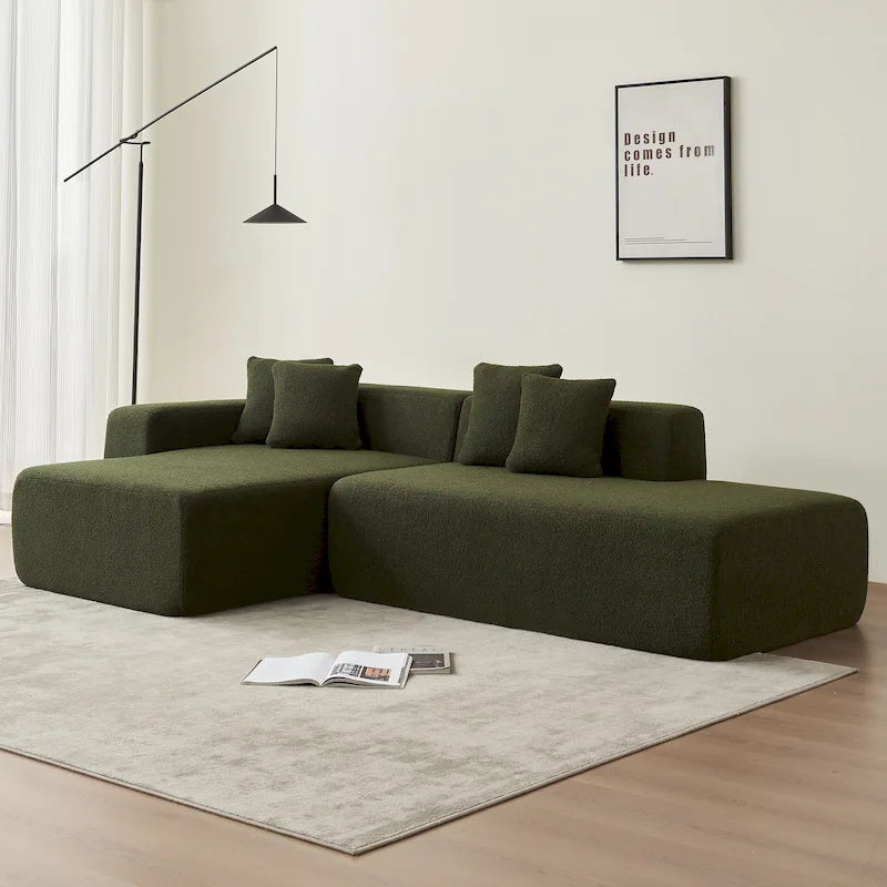 Canapé d'angle modulable 5 places en forme de L moderne 105.51 avec méridienne, en tissu sherpa doux en peau d'agneau