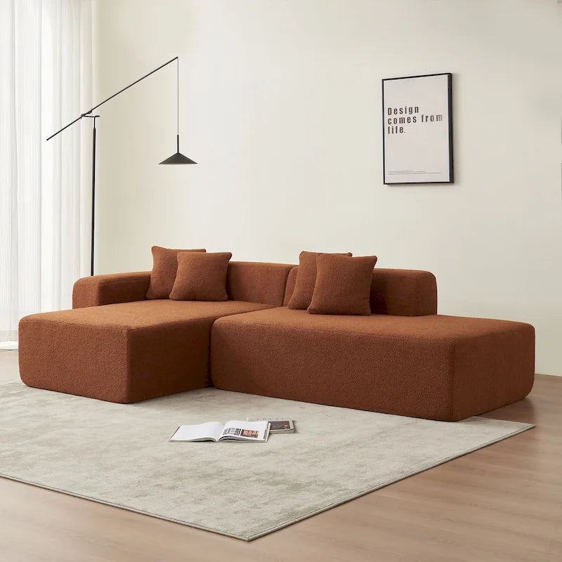 Canapé d'angle modulable 5 places en forme de L moderne 105.51 avec méridienne, en tissu sherpa doux en peau d'agneau