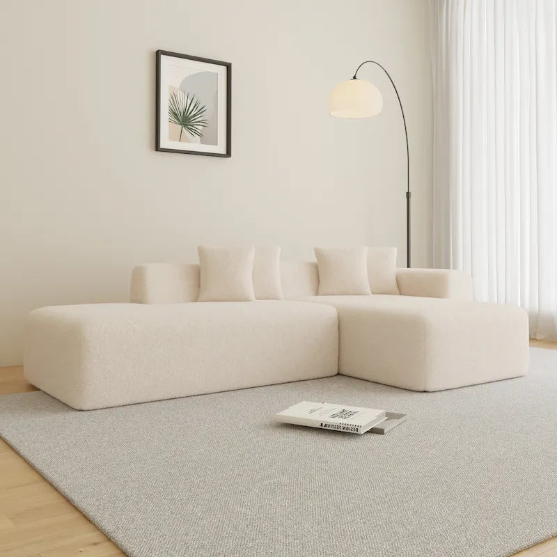 Canapé d'angle modulable 5 places en forme de L moderne 105.51 avec méridienne, en tissu sherpa doux en peau d'agneau