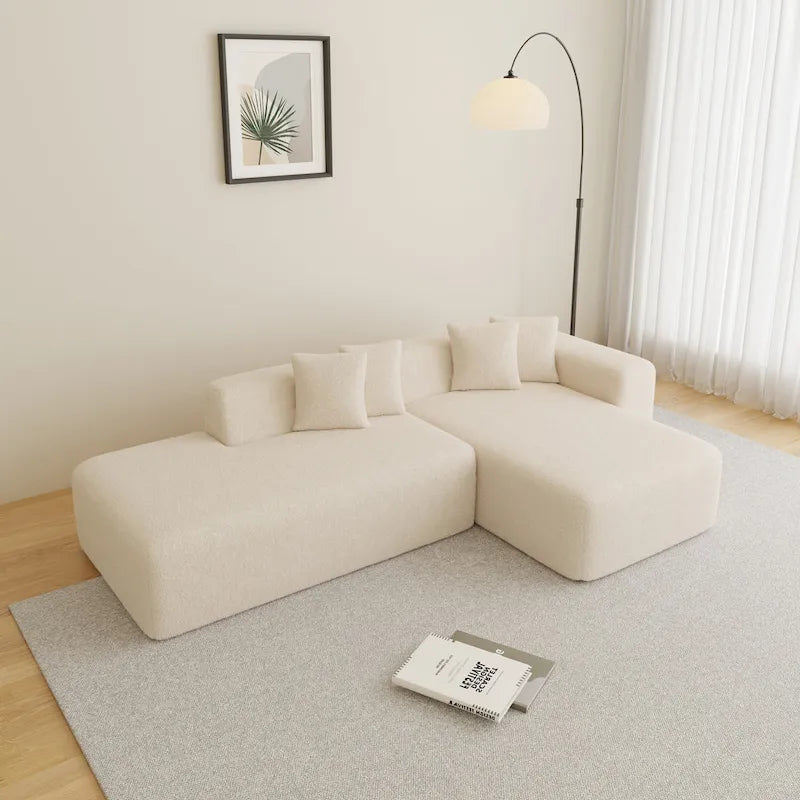 Canapé d'angle modulable 5 places en forme de L moderne 105.51 avec méridienne, en tissu sherpa doux en peau d'agneau