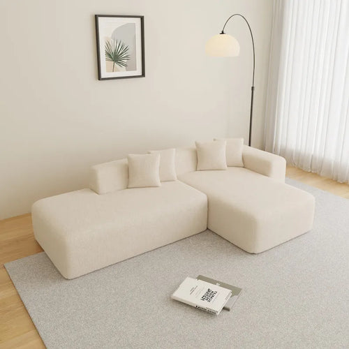 Canapé d'angle modulable 5 places en forme de L moderne 105.51 avec méridienne, en tissu sherpa doux en peau d'agneau