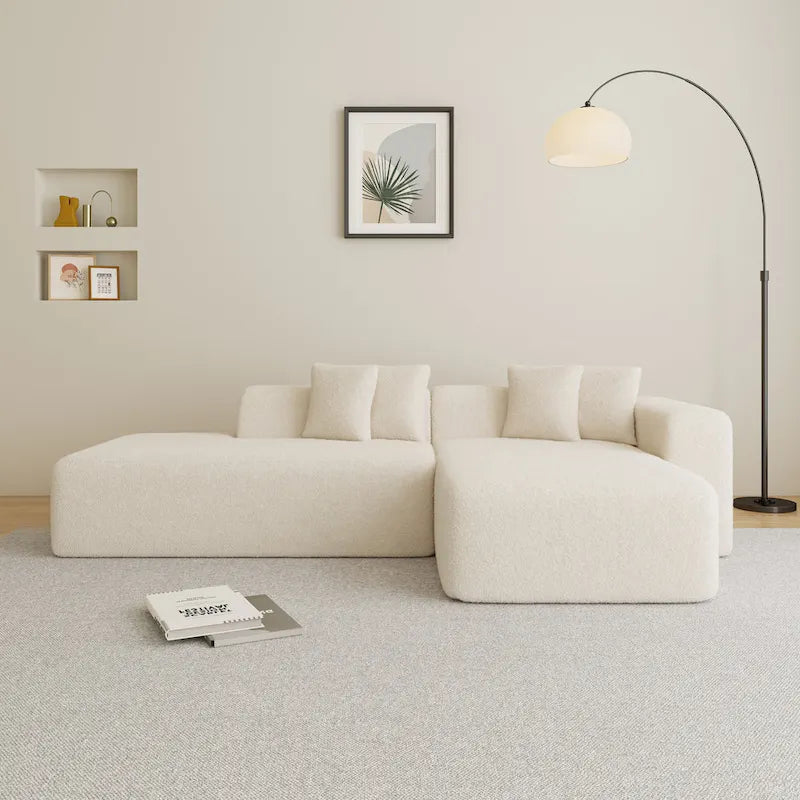 Canapé d'angle modulable 5 places en forme de L moderne 105.51 avec méridienne, en tissu sherpa doux en peau d'agneau