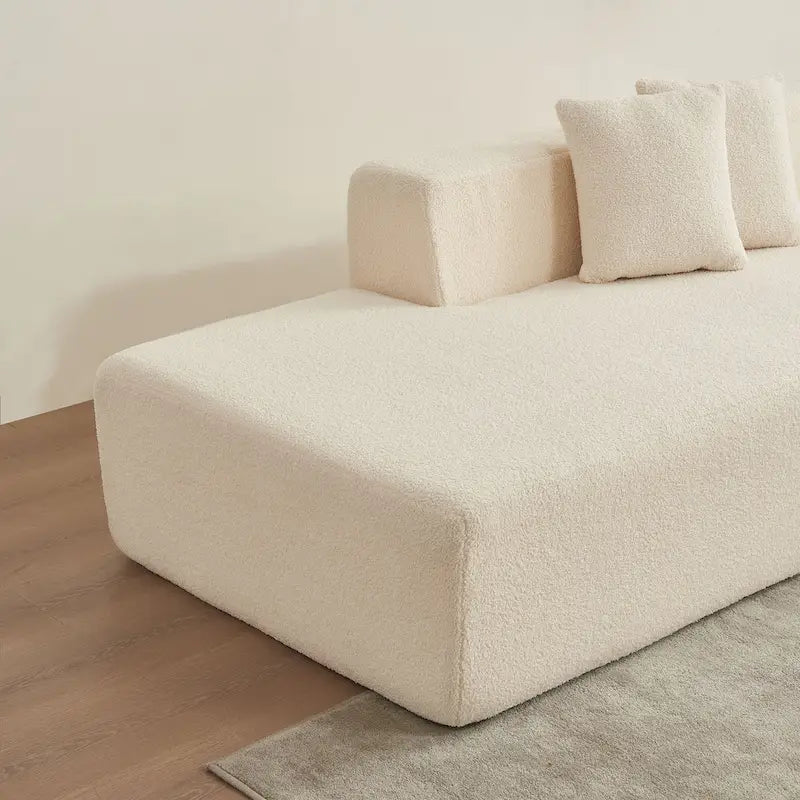 Canapé d'angle modulable 5 places en forme de L moderne 105.51 avec méridienne, en tissu sherpa doux en peau d'agneau