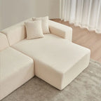 Canapé d'angle modulable 5 places en forme de L moderne 105.51 avec méridienne, en tissu sherpa doux en peau d'agneau