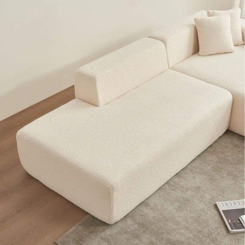 Canapé d'angle modulable 5 places en forme de L moderne 105.51 avec méridienne, en tissu sherpa doux en peau d'agneau