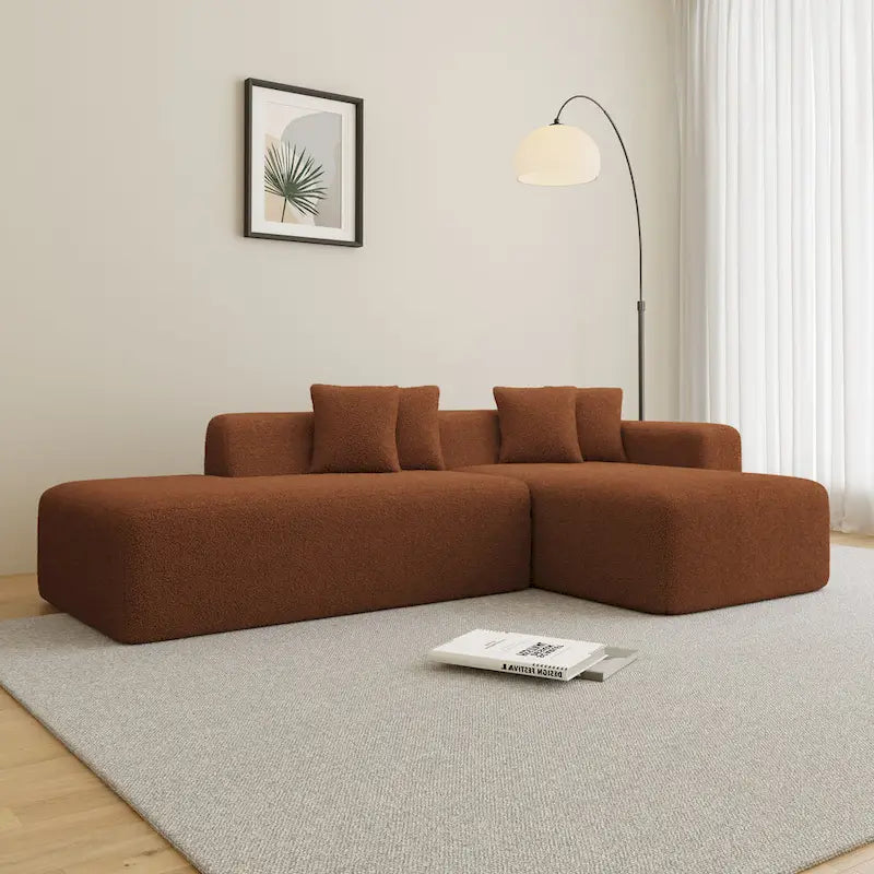 Canapé d'angle modulable 5 places en forme de L moderne 105.51 avec méridienne, en tissu sherpa doux en peau d'agneau