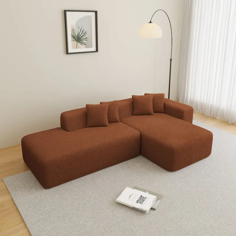 Canapé d'angle modulable 5 places en forme de L moderne 105.51 avec méridienne, en tissu sherpa doux en peau d'agneau