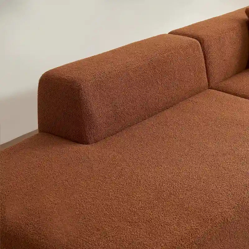 Canapé d'angle modulable 5 places en forme de L moderne 105.51 avec méridienne, en tissu sherpa doux en peau d'agneau