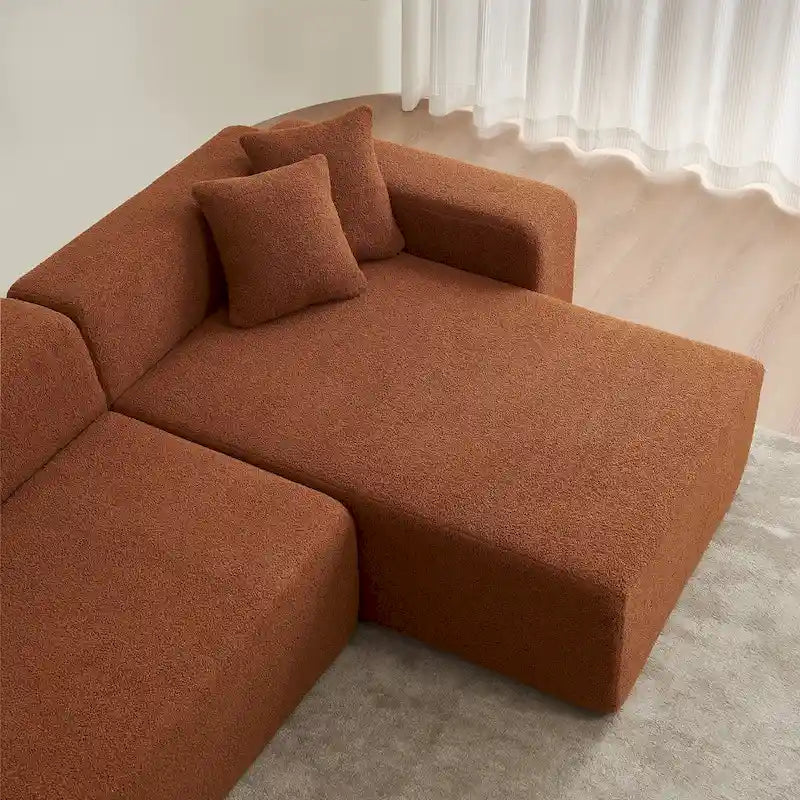 Canapé d'angle modulable 5 places en forme de L moderne 105.51 avec méridienne, en tissu sherpa doux en peau d'agneau