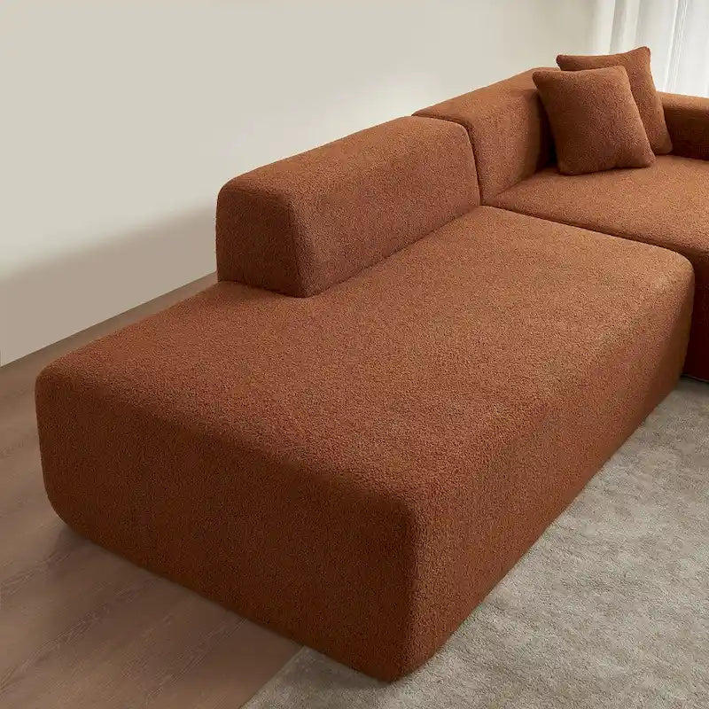 Canapé d'angle modulable 5 places en forme de L moderne 105.51 avec méridienne, en tissu sherpa doux en peau d'agneau