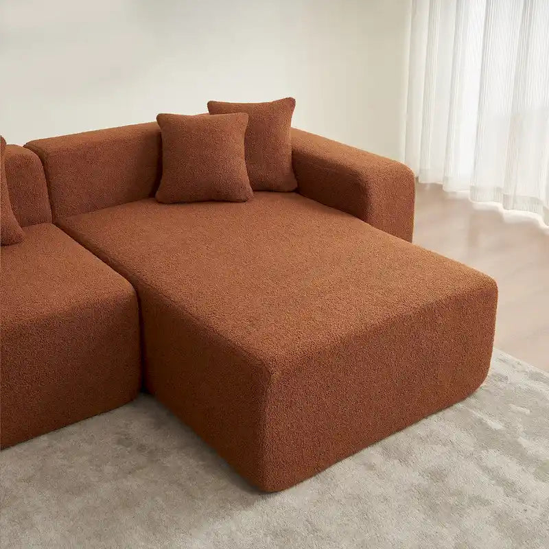 Canapé d'angle modulable 5 places en forme de L moderne 105.51 avec méridienne, en tissu sherpa doux en peau d'agneau
