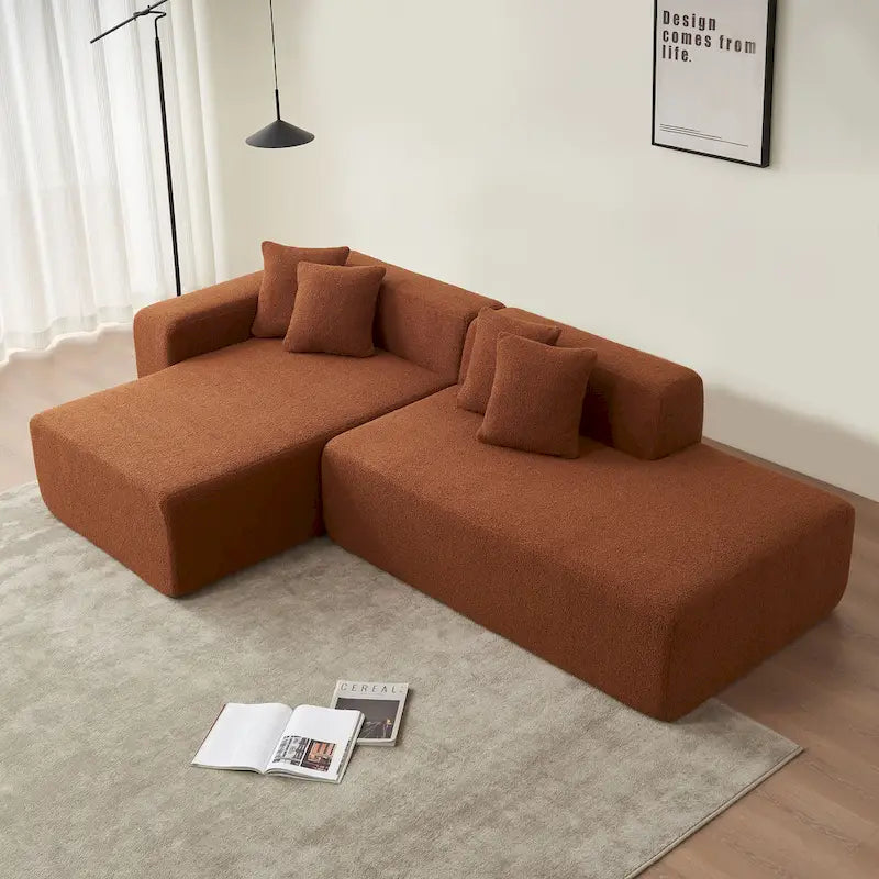 Canapé d'angle modulable 5 places en forme de L moderne 105.51 avec méridienne, en tissu sherpa doux en peau d'agneau