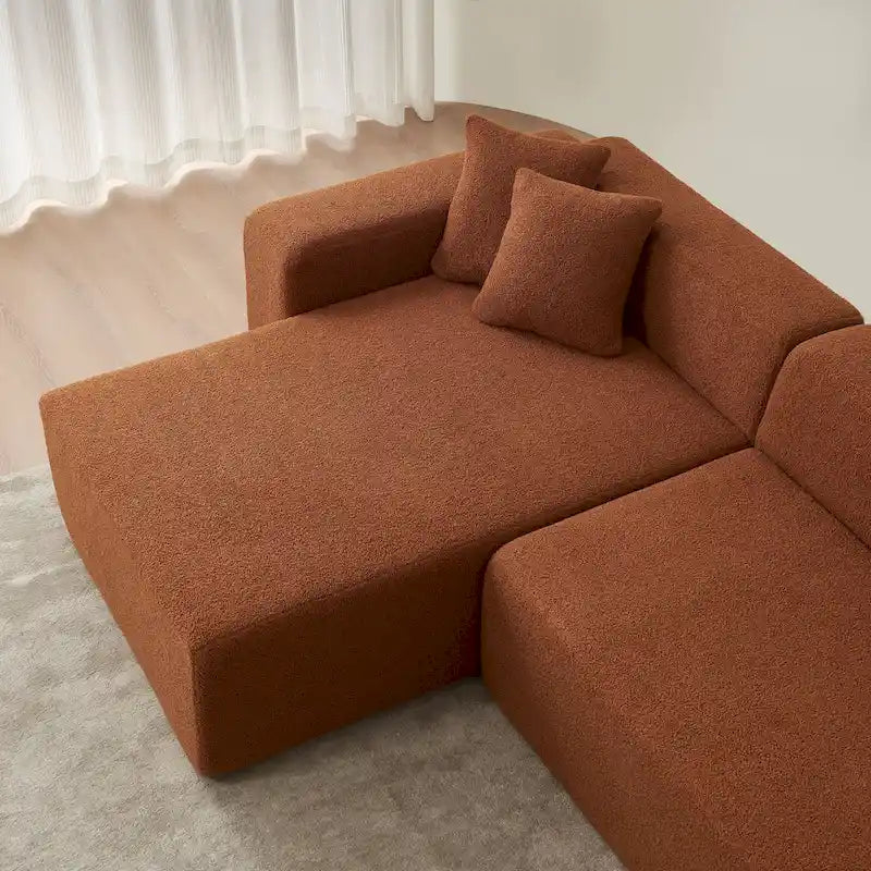 Canapé d'angle modulable 5 places en forme de L moderne 105.51 avec méridienne, en tissu sherpa doux en peau d'agneau