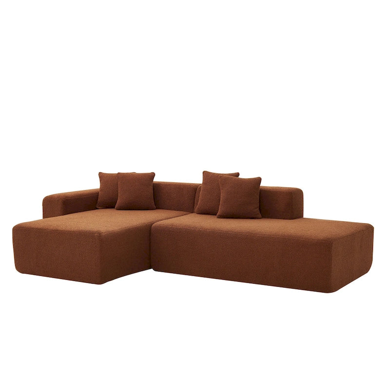 Canapé d'angle modulable 5 places en forme de L moderne 105.51 avec méridienne, en tissu sherpa doux en peau d'agneau
