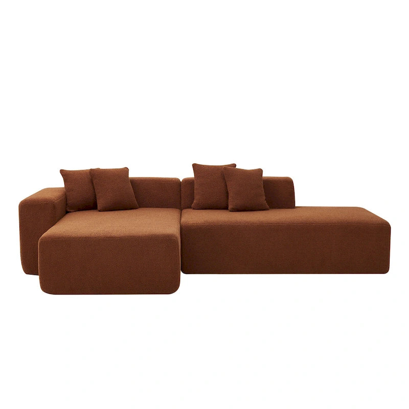 Canapé d'angle modulable 5 places en forme de L moderne 105.51 avec méridienne, en tissu sherpa doux en peau d'agneau