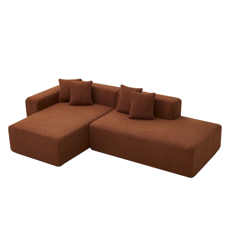Canapé d'angle modulable 5 places en forme de L moderne 105.51 avec méridienne, en tissu sherpa doux en peau d'agneau