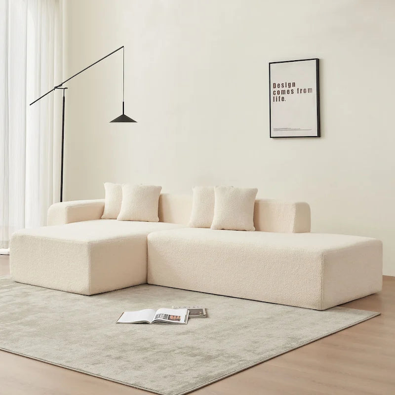 Canapé d'angle modulable 5 places en forme de L moderne 105.51 avec méridienne, en tissu sherpa doux en peau d'agneau