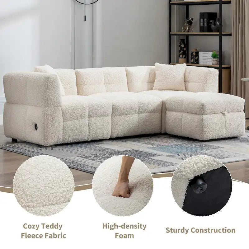Canapé sectionnel 4 places en tissu 87,7 po avec ottoman mobile, 2 ports USB et 2 coussins lombaires, idéal pour le salon