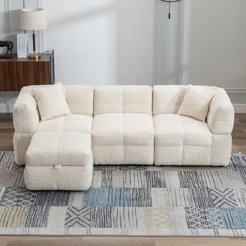 Canapé sectionnel 4 places en tissu 87,7 po avec ottoman mobile, 2 ports USB et 2 coussins lombaires, idéal pour le salon