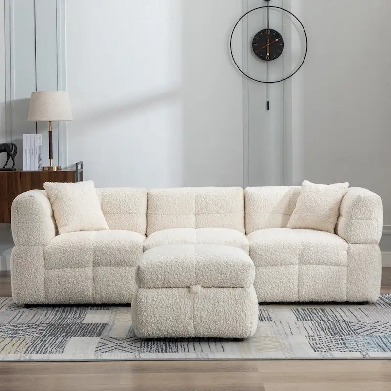 Canapé sectionnel 4 places en tissu 87,7 po avec ottoman mobile, 2 ports USB et 2 coussins lombaires, idéal pour le salon