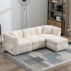 Canapé sectionnel 4 places en tissu 87,7 po avec ottoman mobile, 2 ports USB et 2 coussins lombaires, idéal pour le salon