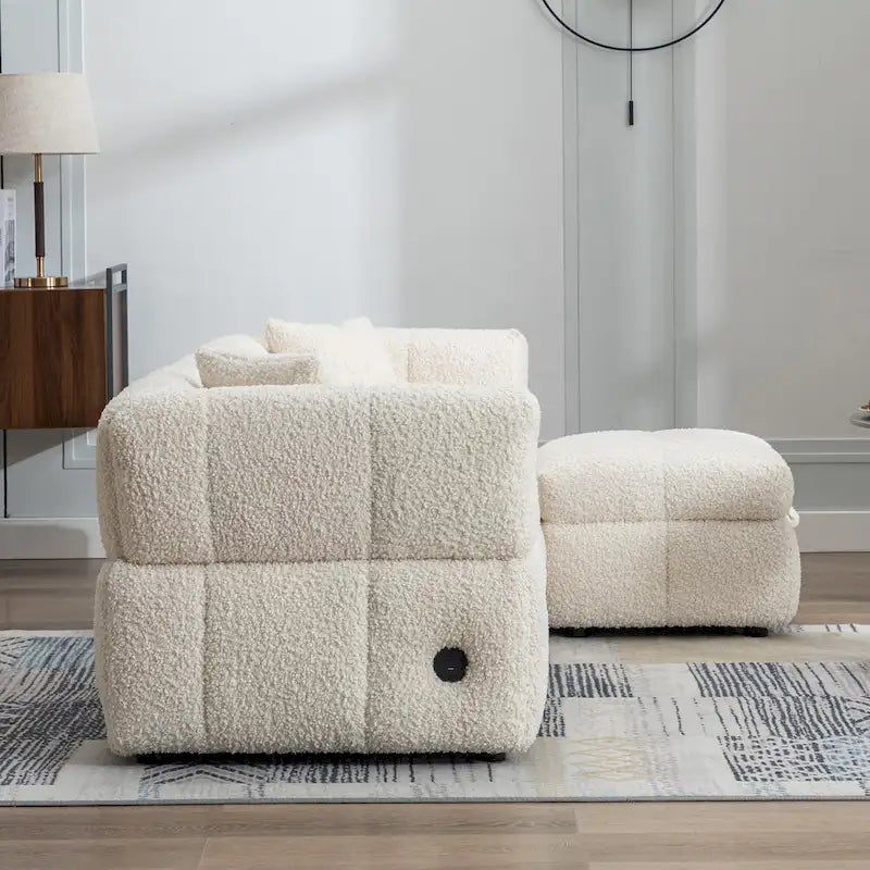 Canapé sectionnel 4 places en tissu 87,7 po avec ottoman mobile, 2 ports USB et 2 coussins lombaires, idéal pour le salon