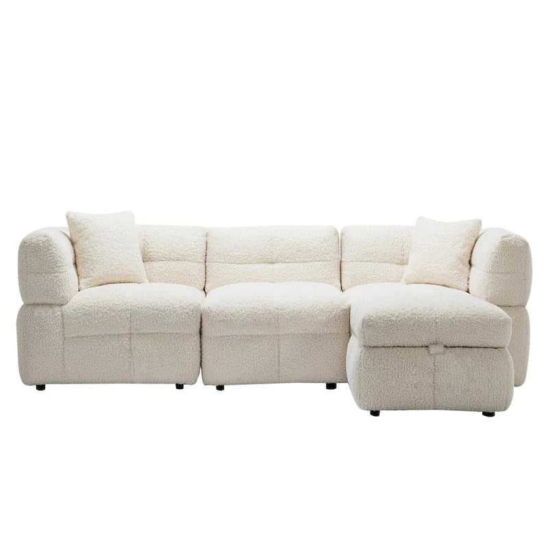 Canapé sectionnel 4 places en tissu 87,7 po avec ottoman mobile, 2 ports USB et 2 coussins lombaires, idéal pour le salon