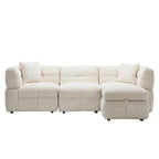 Canapé sectionnel 4 places en tissu 87,7 po avec ottoman mobile, 2 ports USB et 2 coussins lombaires, idéal pour le salon