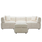 Canapé sectionnel 4 places en tissu 87,7 po avec ottoman mobile, 2 ports USB et 2 coussins lombaires, idéal pour le salon