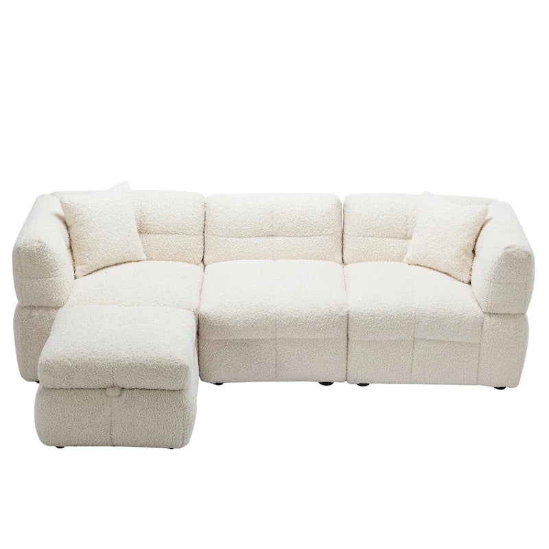Canapé sectionnel 4 places en tissu 87,7 po avec ottoman mobile, 2 ports USB et 2 coussins lombaires, idéal pour le salon