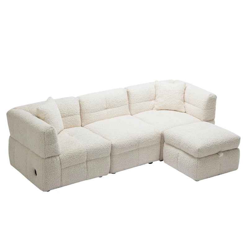 Canapé sectionnel 4 places en tissu 87,7 po avec ottoman mobile, 2 ports USB et 2 coussins lombaires, idéal pour le salon