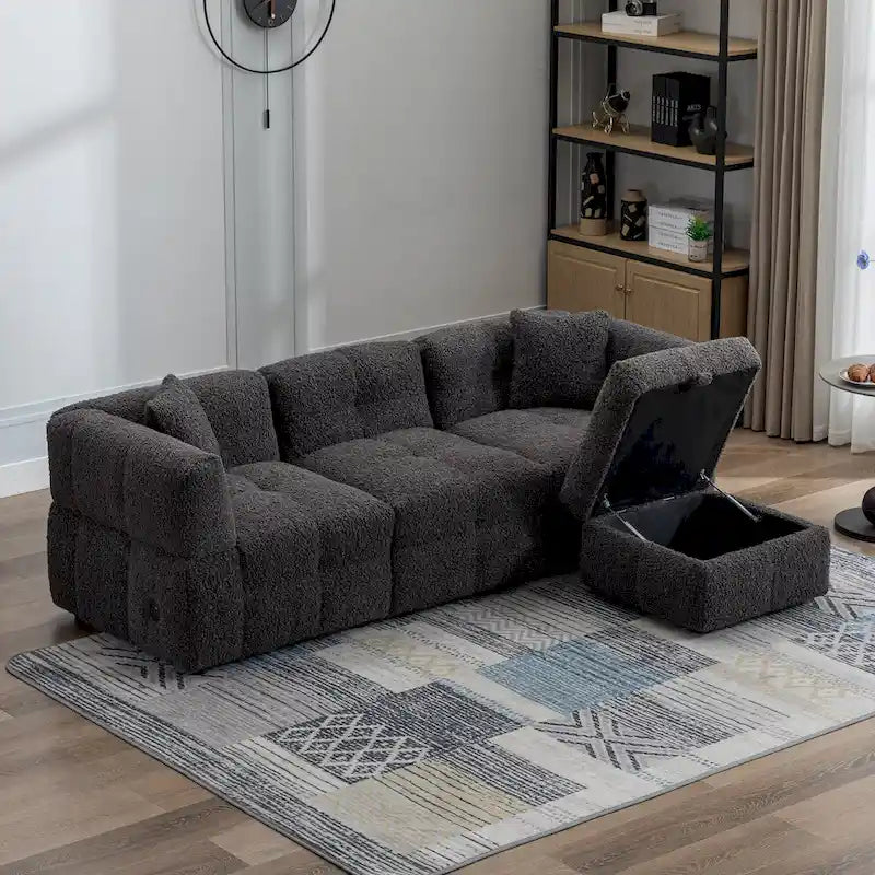 Canapé sectionnel 4 places en tissu 87,7 po avec ottoman mobile, 2 ports USB et 2 coussins lombaires, idéal pour le salon