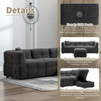 Canapé sectionnel 4 places en tissu 87,7 po avec ottoman mobile, 2 ports USB et 2 coussins lombaires, idéal pour le salon