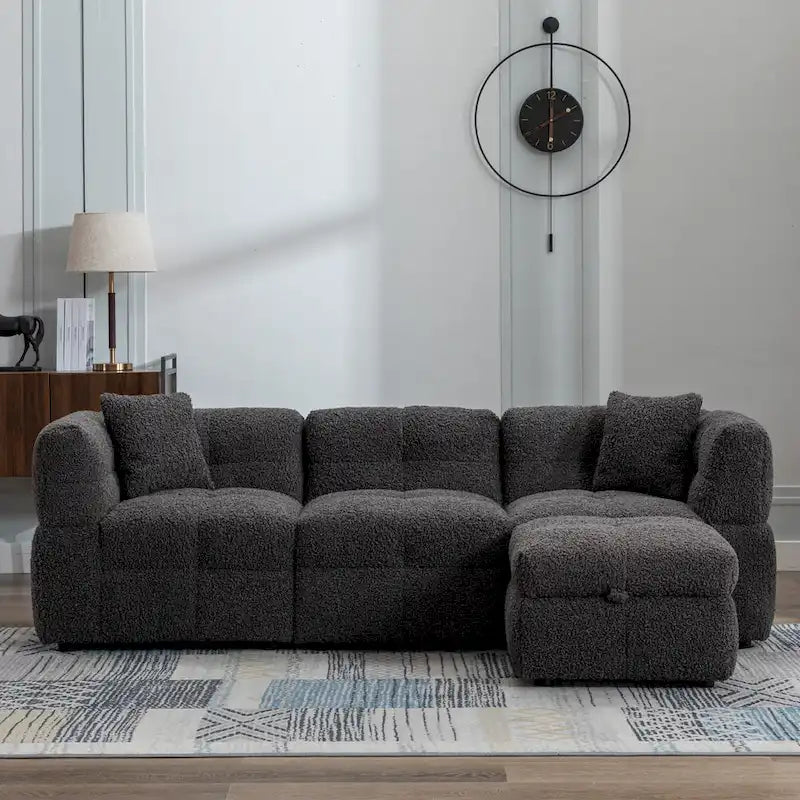Canapé sectionnel 4 places en tissu 87,7 po avec ottoman mobile, 2 ports USB et 2 coussins lombaires, idéal pour le salon