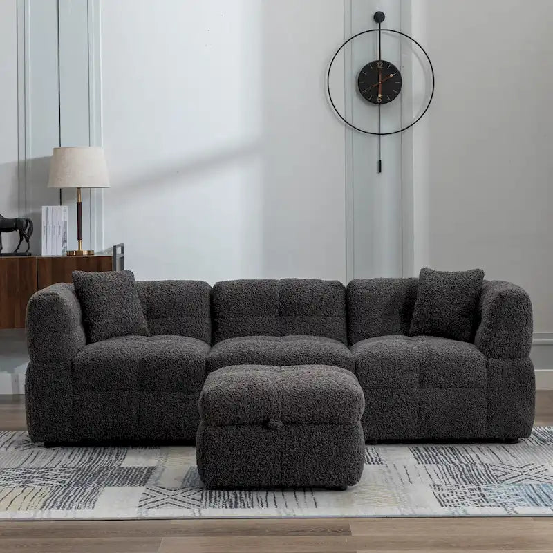 Canapé sectionnel 4 places en tissu 87,7 po avec ottoman mobile, 2 ports USB et 2 coussins lombaires, idéal pour le salon