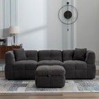 Canapé sectionnel 4 places en tissu 87,7 po avec ottoman mobile, 2 ports USB et 2 coussins lombaires, idéal pour le salon