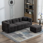 Canapé sectionnel 4 places en tissu 87,7 po avec ottoman mobile, 2 ports USB et 2 coussins lombaires, idéal pour le salon