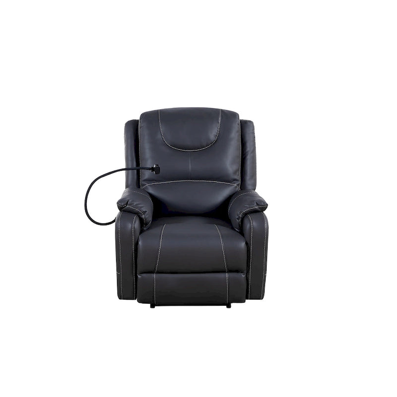 Fauteuil inclinable électrique noir, avec massage, chauffage, ports USB, support de téléphone et poches latérales, inclinaison réglable jusqu'à 139