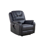 Fauteuil inclinable électrique noir, avec massage, chauffage, ports USB, support de téléphone et poches latérales, inclinaison réglable jusqu'à 139